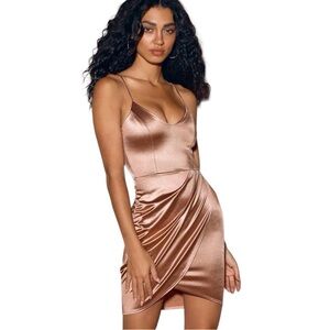 NWT Lulus Forever Your Girl Satin Bodycon Mini Dress Sz S - Mauve Pink